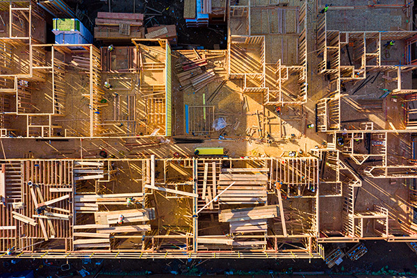 Gebäude in Holzbauweise im Bau