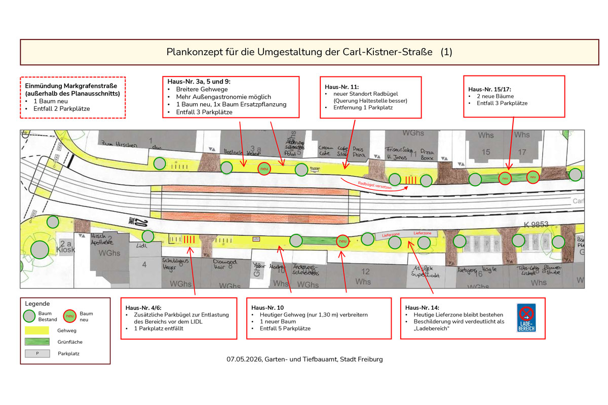 Planskizze mit den oben beschriebenen Umbauten in der Carl-Kistner-Straße