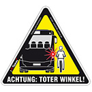 Aufkleber für große Fahrzeuge, der Radfahrende vor dem toten Winkel warnen soll.