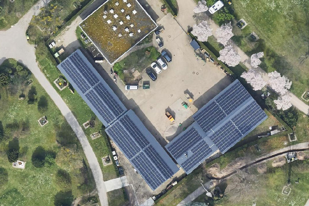 Luftbild des Betriebshofes auf dem Hauptfriedhof