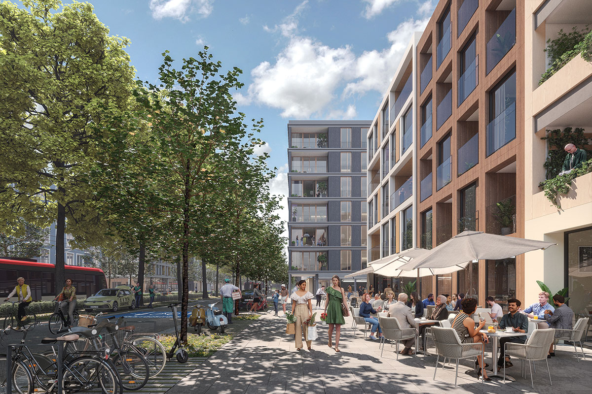 Menschen vor einem Café