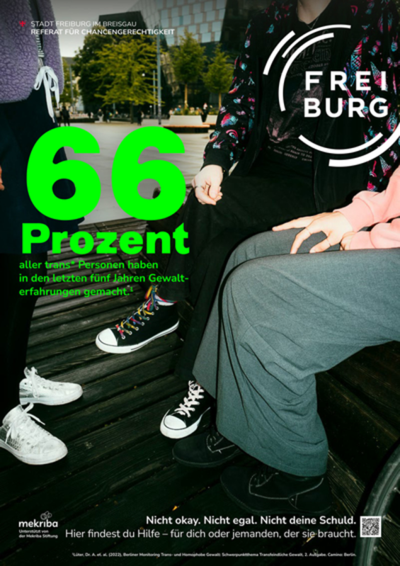 Plakat mit Aufschrift: 66 Prozent aller trans* Personen haben in den letzten fünf Jahren Gewalterfahrungen gemacht 