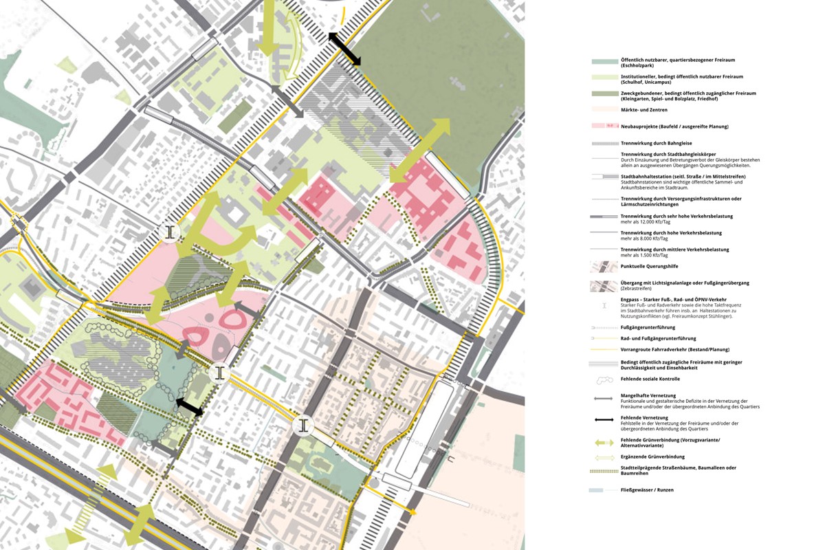 Analysekarte der Freiräume im Stadtteil Stühlinger (Bild: ARGE Freiwurf LA/ Stadt Freiburg)