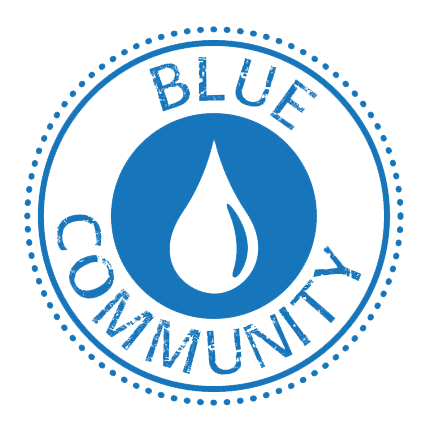 Blue Community Logo (stilisierter Tropfen auf blauem Kreis)
