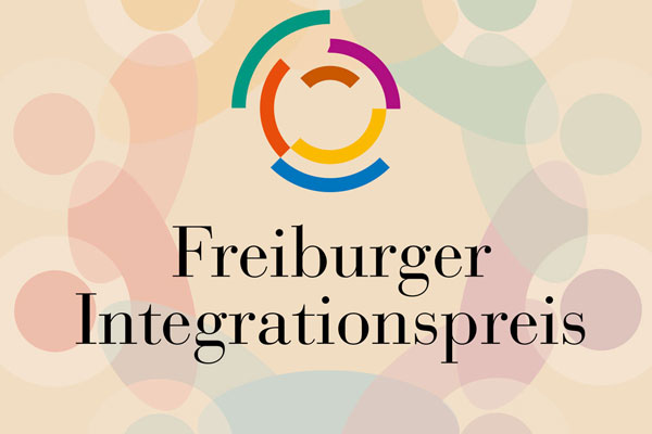 Bunte Grafik mit Schriftzug "Freiburger Integrationspreis"