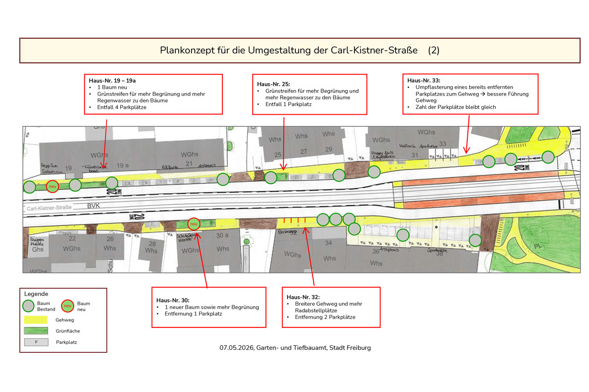 Planskizze mit den oben beschriebenen Umbauten in der Carl-Kistner-Straße