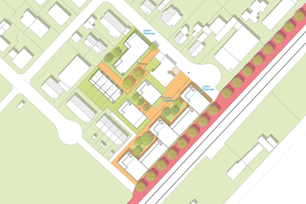 Planzeichnung mit weißen Grundrissen auf grün