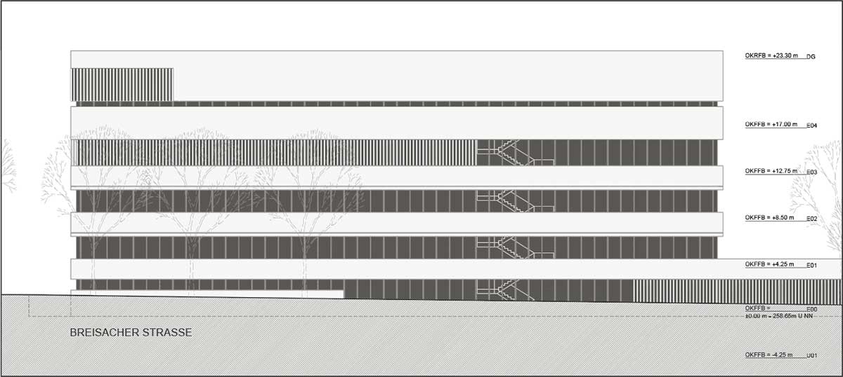 Wirkungsvoll auch für die Öffentlichkeit: Plan der Gebäudeseite an der Breisacher Straße.